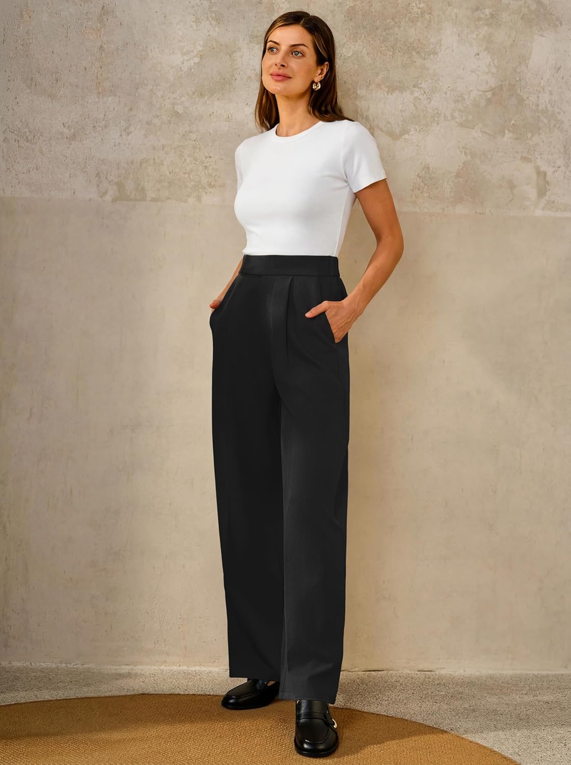 Arach&Cloz Women's Wrinkle-Free Pleated High Waisted Business Casual Wide Leg Dress Pants 2026