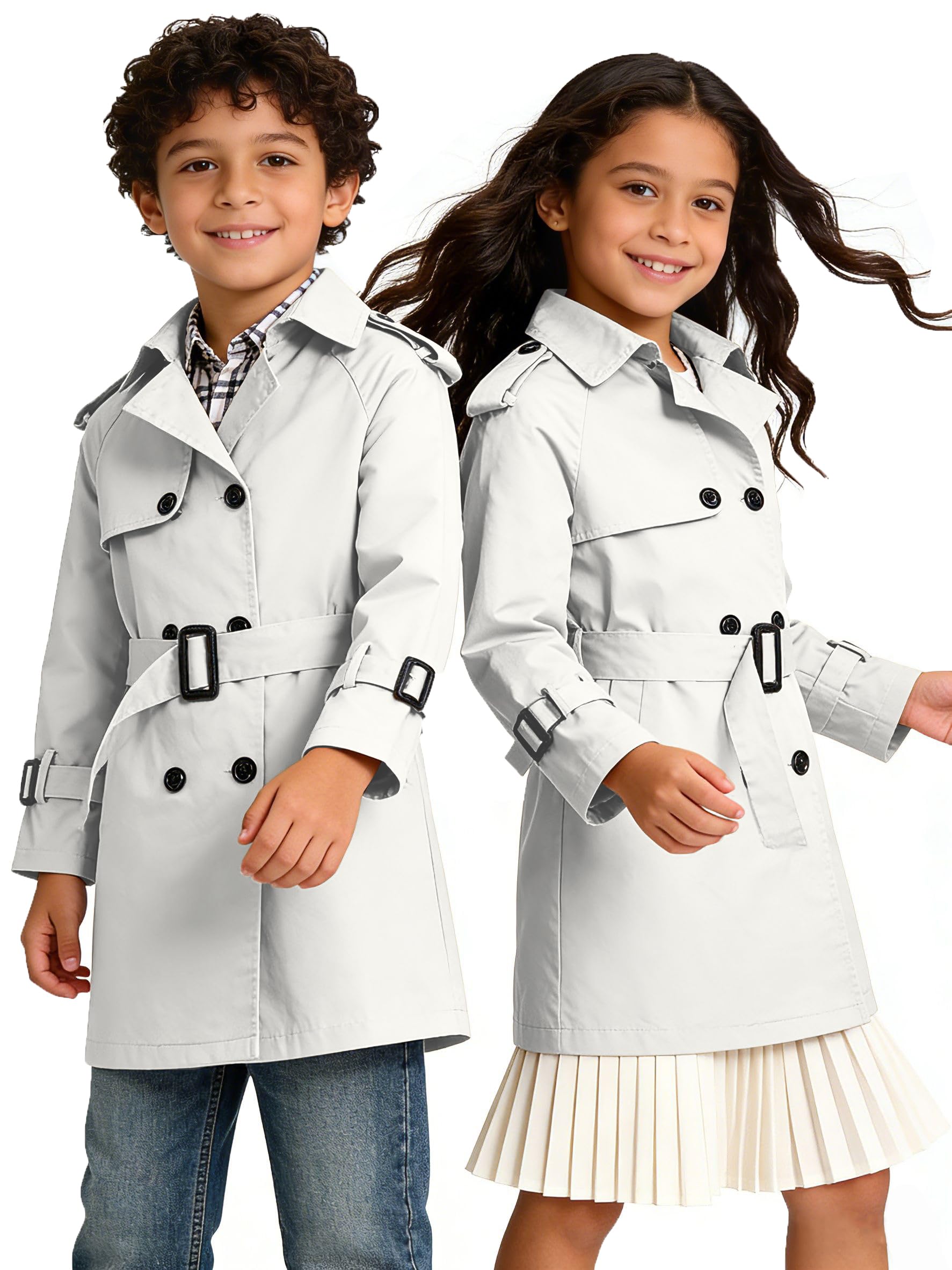 Cromoncent Kids Waterproof Double Breasted Lapel Trench Coat