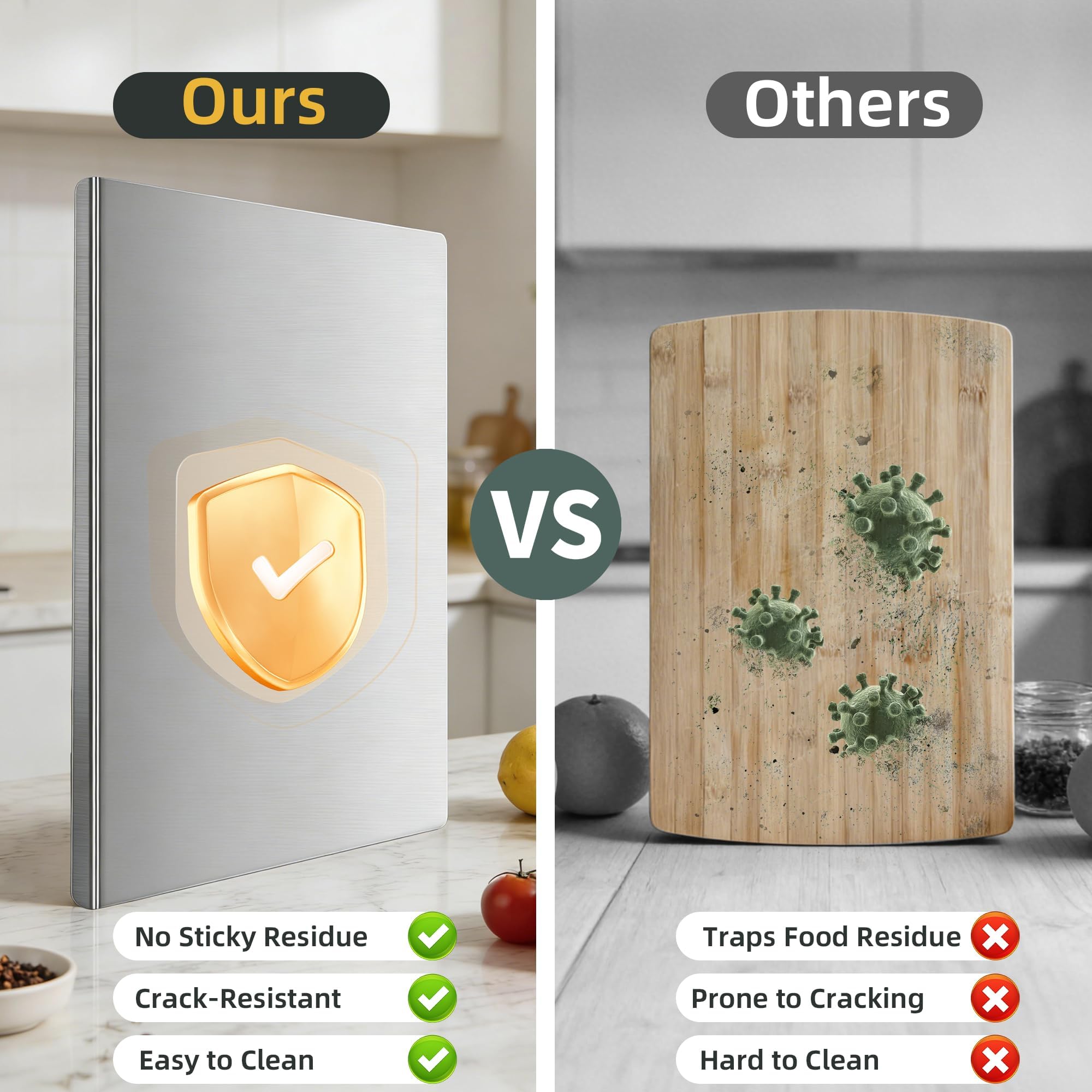 Stainless Steel Cutting Board with Lip, 304 Stainless Steel Chopping Board for Kitchen, Double-Sided Large Metal Cutting Boards for Meat, Vegetables Fruit, Kitchen Food Prep Board (19.68 * 19.68in) - 4