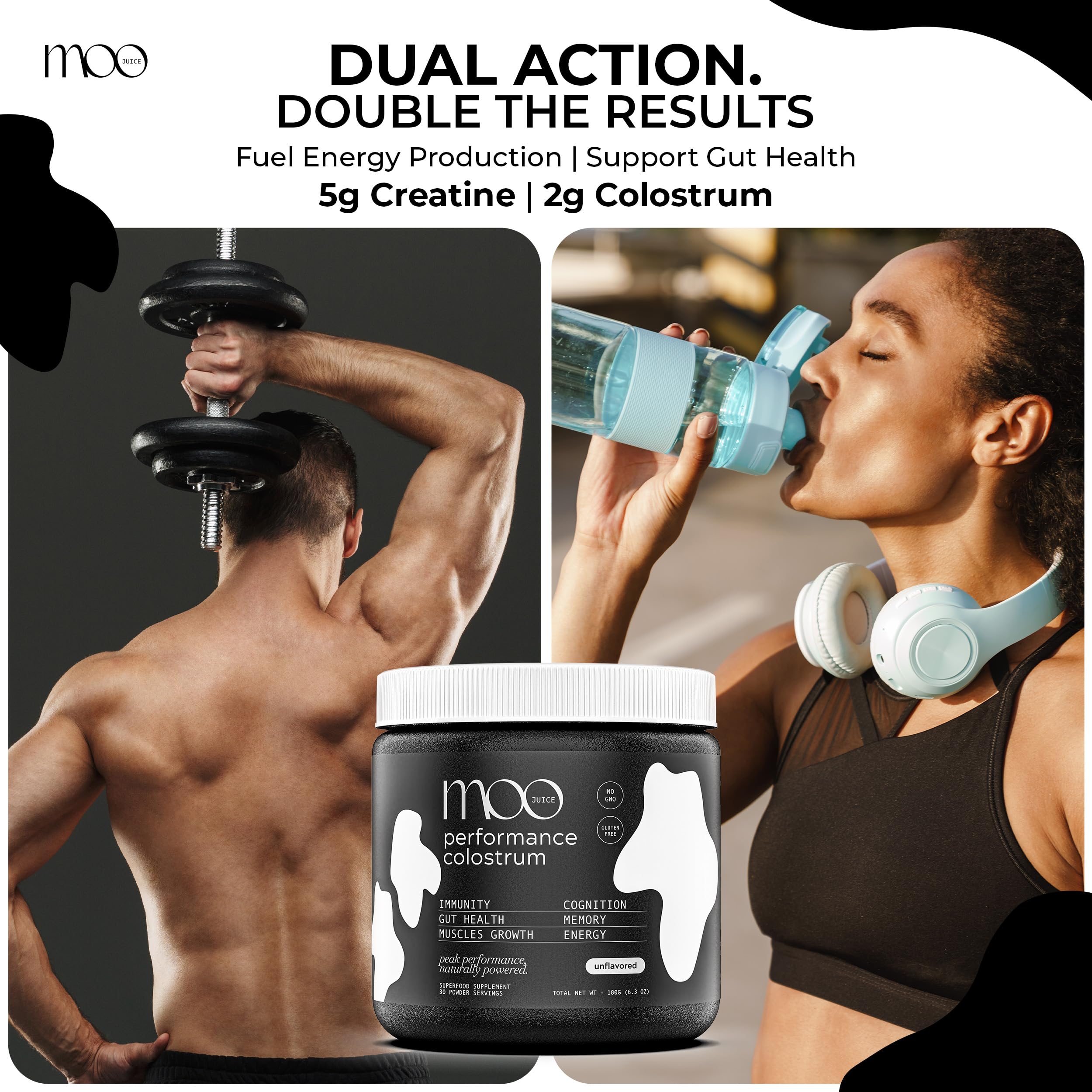 Moo Juice Colostrum Powder with Creatine Monohydrate | 2000mg Grass-Fed Bovine Colostrum + 5000mg Creatine | Bloat-Free Performance Combo | Unflavoured 7.41oz — Amazon image 5