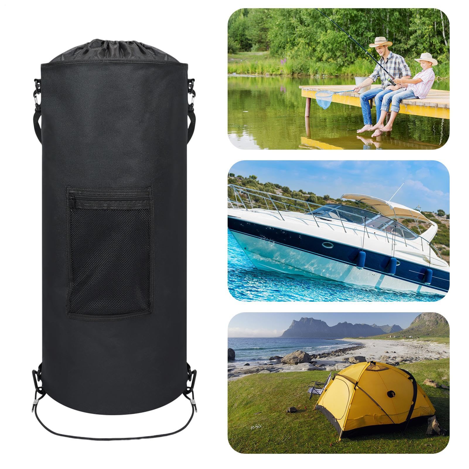 Boat - Cestino per la spazzatura, 64 x 26 cm, riutilizzabile, 45 – 59 litri, per camper, organizzatore di contenitori di supporto per cavo della spazzatura, contenitore pieghevole impermeabile in