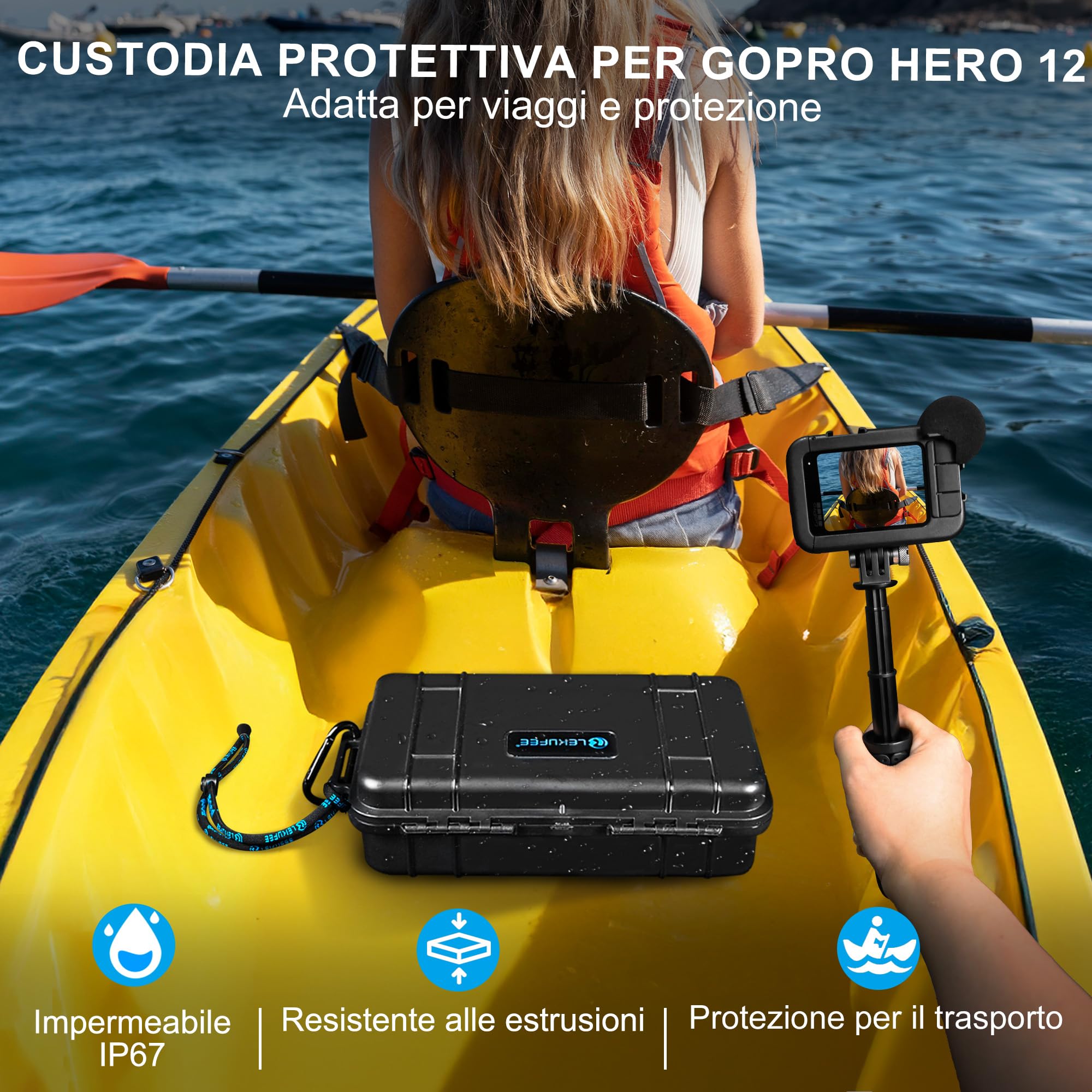 Lekufee Custodia Rigida Impermeabile da Viaggio per Gopro Hero 13/12 / 11/10 / 9, Gopro LIT Hero, Hero 4K, Media Mod e altri accessori (solo custodia e borsa)