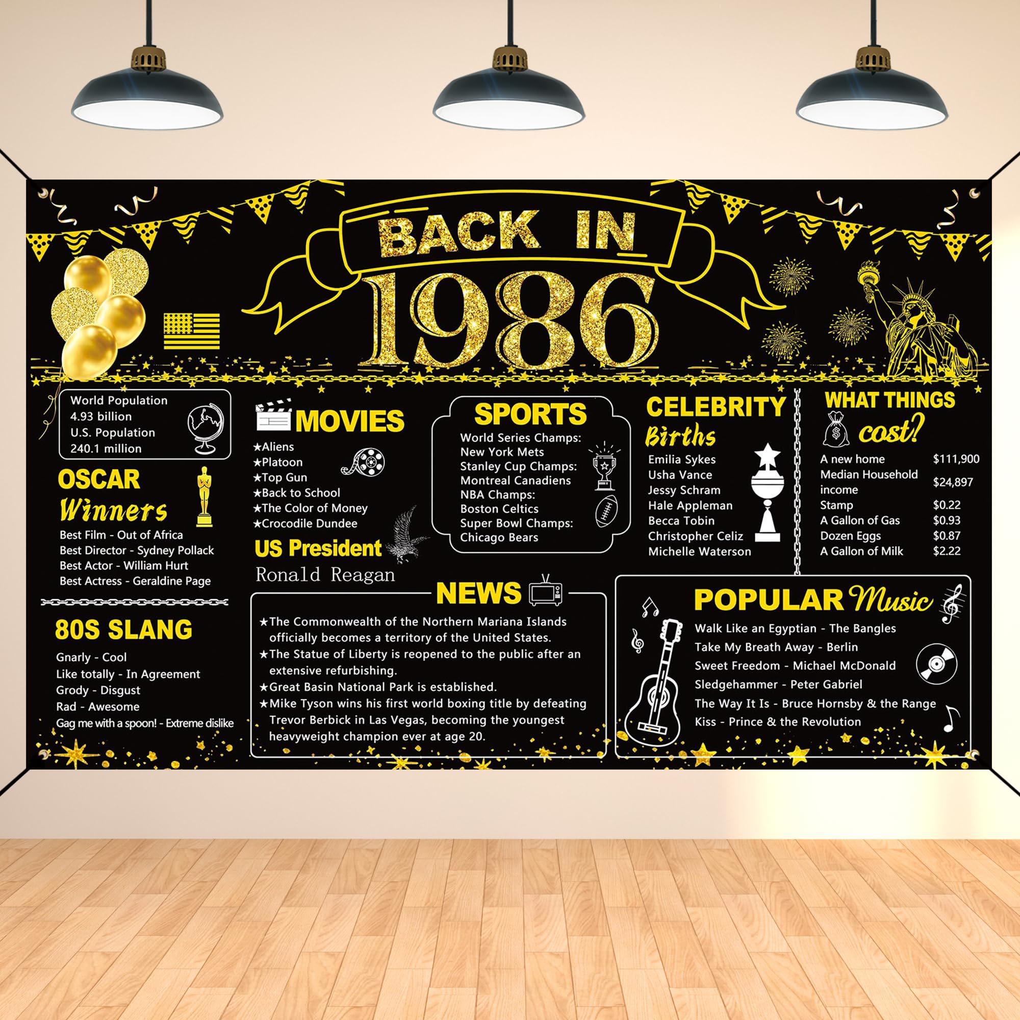 DARUNAXY 40th Birthday Black Gold Party Decoration Banner
