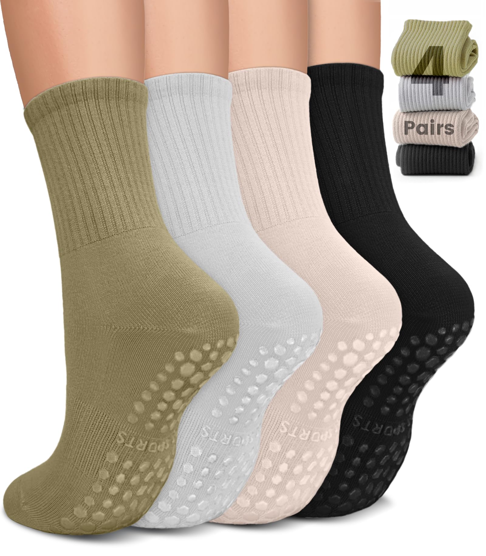 BLONGW Pilates Socks with Grips for Women, Non-Slip Yoga Athletic Socks for Barre Barefoot Workout Hospital