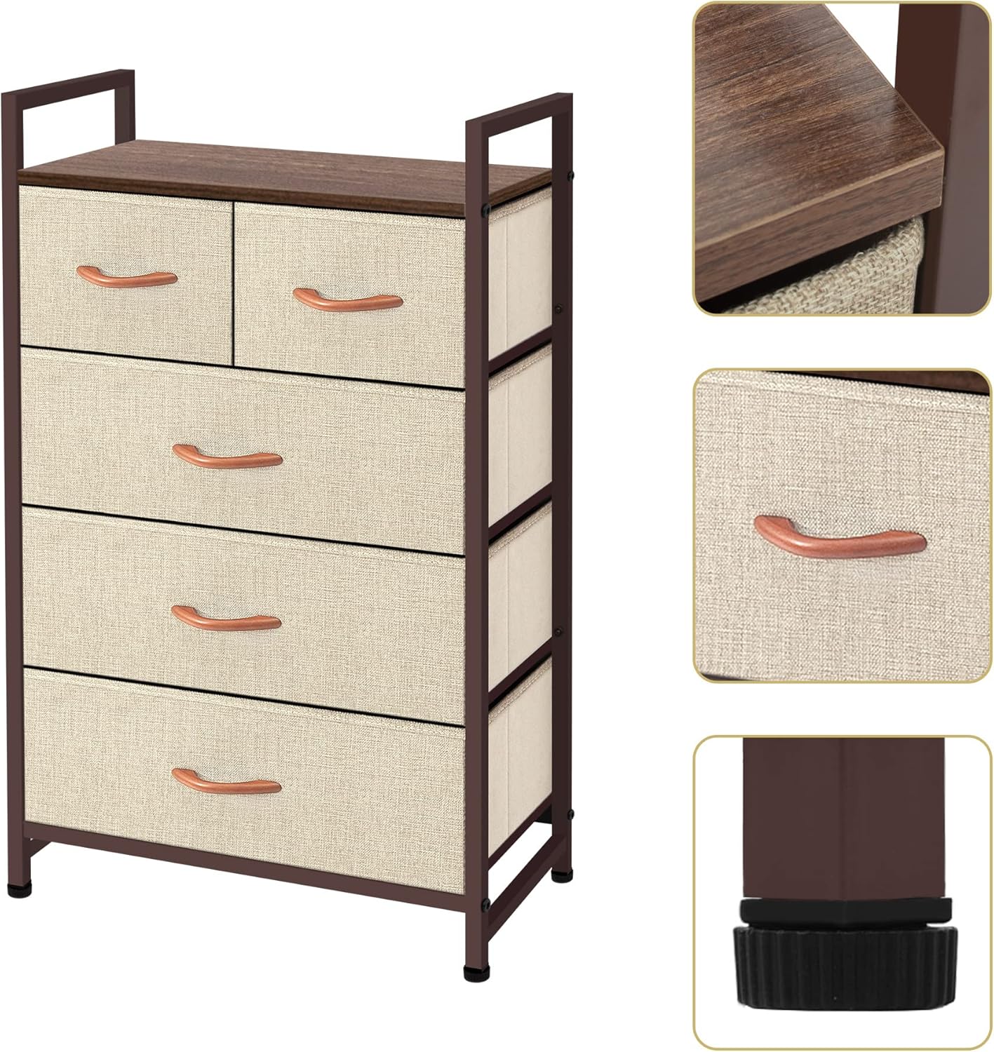 AZL1 Life Concept Fabric 5 Drawers Organizer Unit Easy Assembly Vertical Dresser Storage Tower for Closet, Bedroom, Entryway, Beige