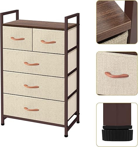 Miniatura 5 de AZL1 Life Concept Unidad organizadora de tela con 5 cajones, fácil montaje, torre de almacenamiento vertical para armario, dormitorio, entrada, beige