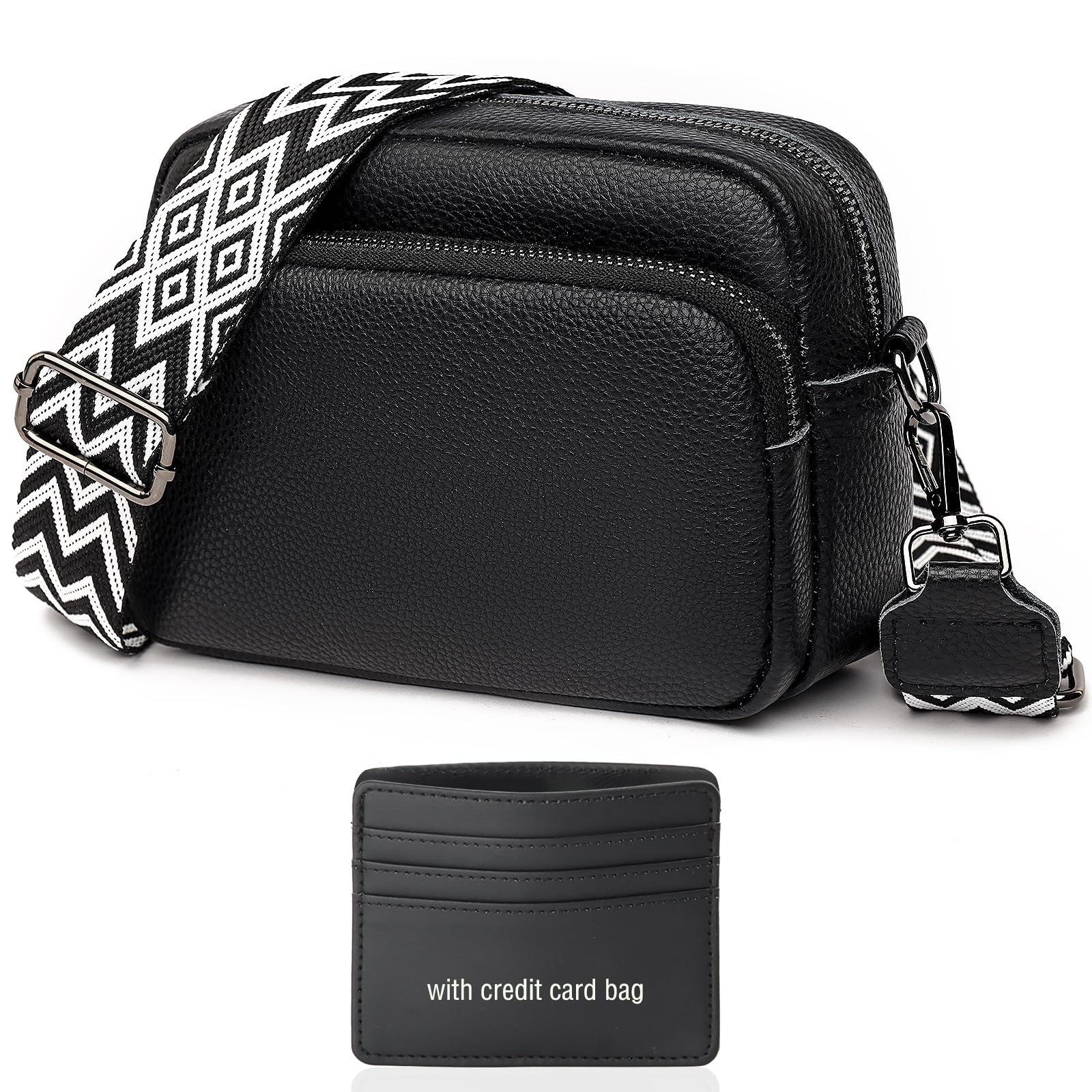 EKKONGCrossbody Bag Women's Leather, Crossbody Bag Women's Wide Strap, Bum Bag Women's Leather Purse, Small Shoulder Bags for Women, Handbags with Removable Shoulder Strap and Credit Card Pack