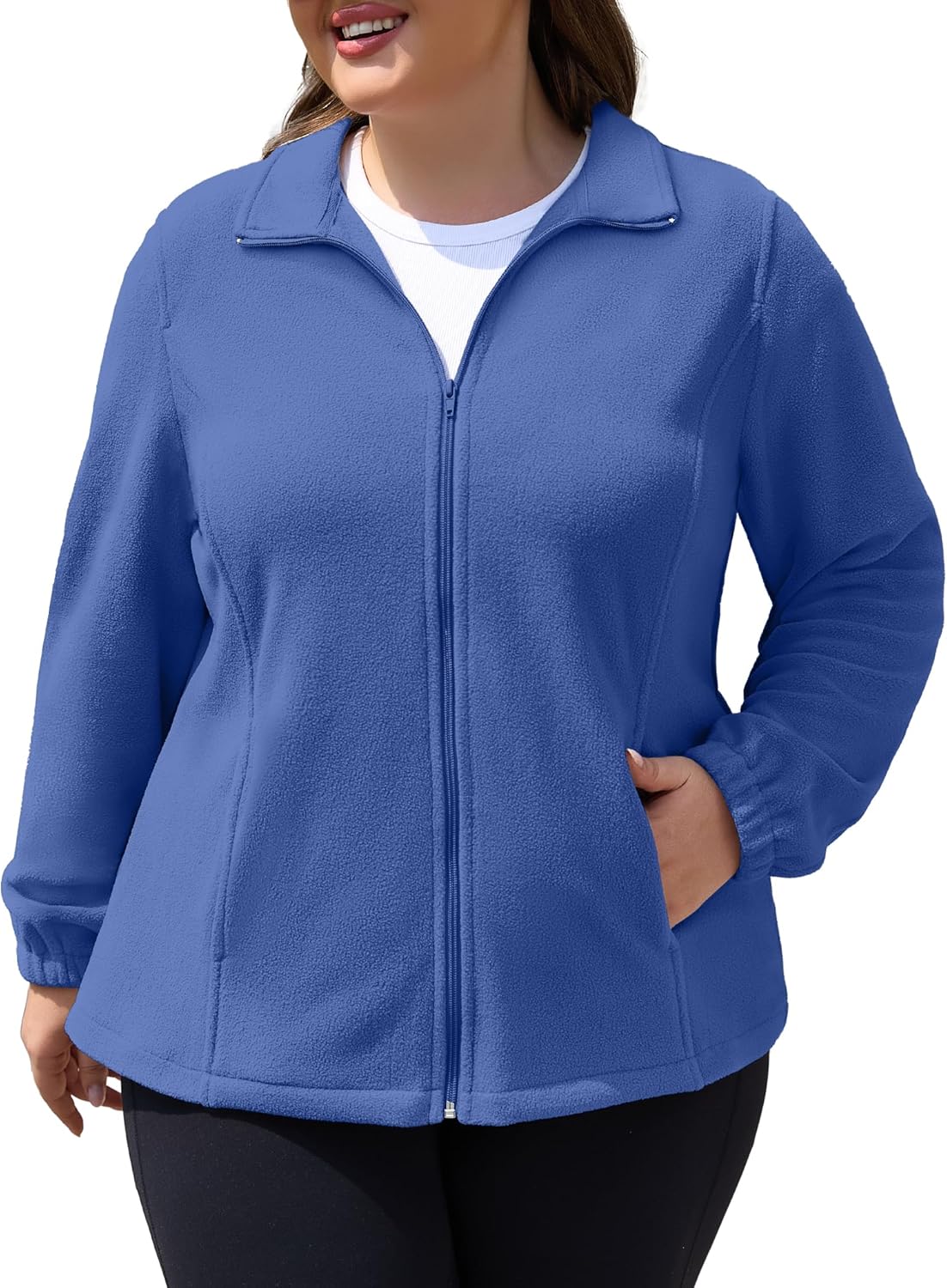 COOTRY Plus Size Fleece Jacket Women Lightweight Zip Up Jackets Soft Warm Long Sleeve Polar Coat with Pockets for Winter