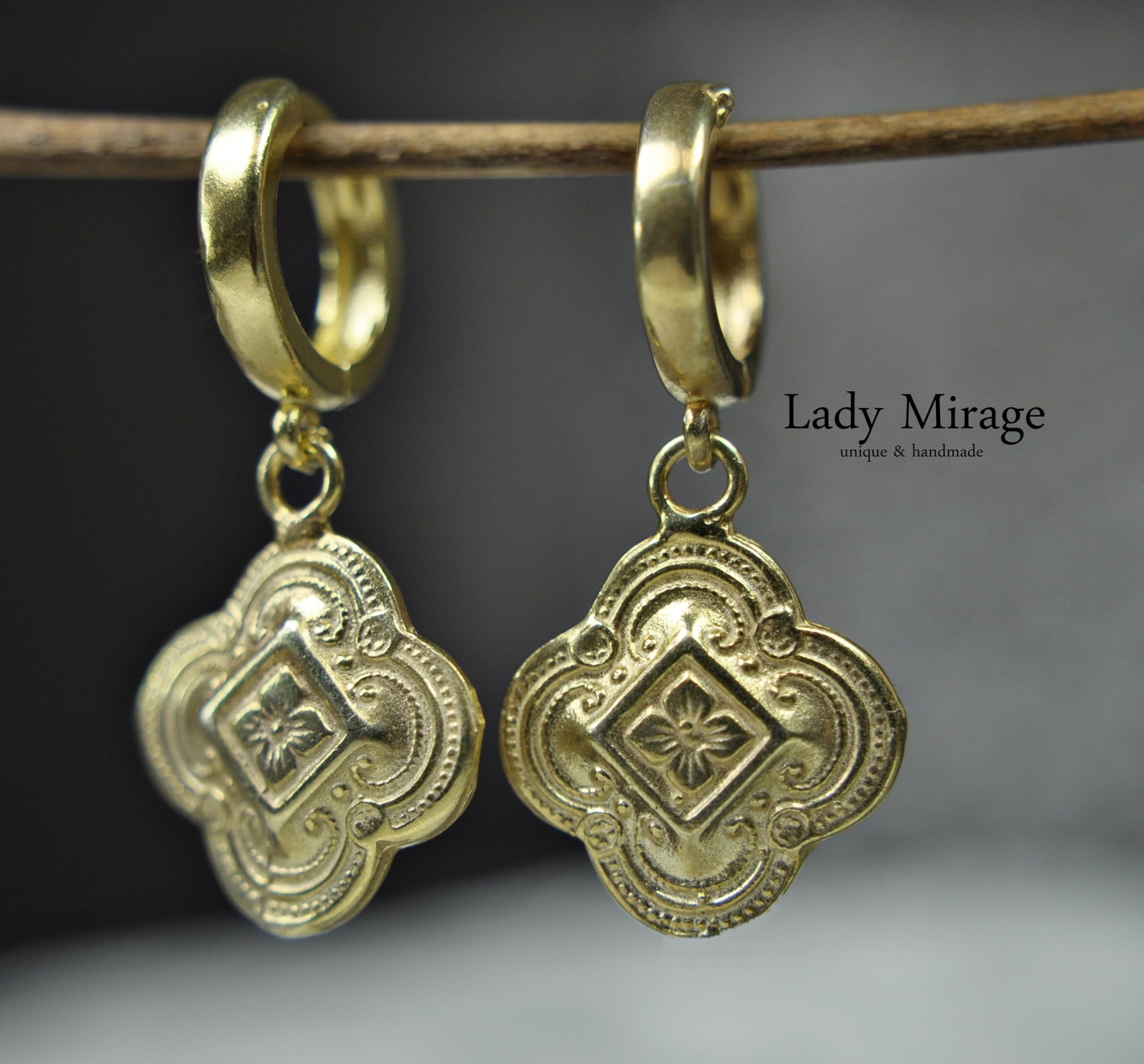 Hoop Ohrringe Silber 925 - Creolen mit Anhänger Gold - Statement Ohrringe Gold Barock - 14k - Vergoldete Hoops - Schmuck mit Geschenkverpackung - Geschenk für Sie - Weihnachtsgeschenk