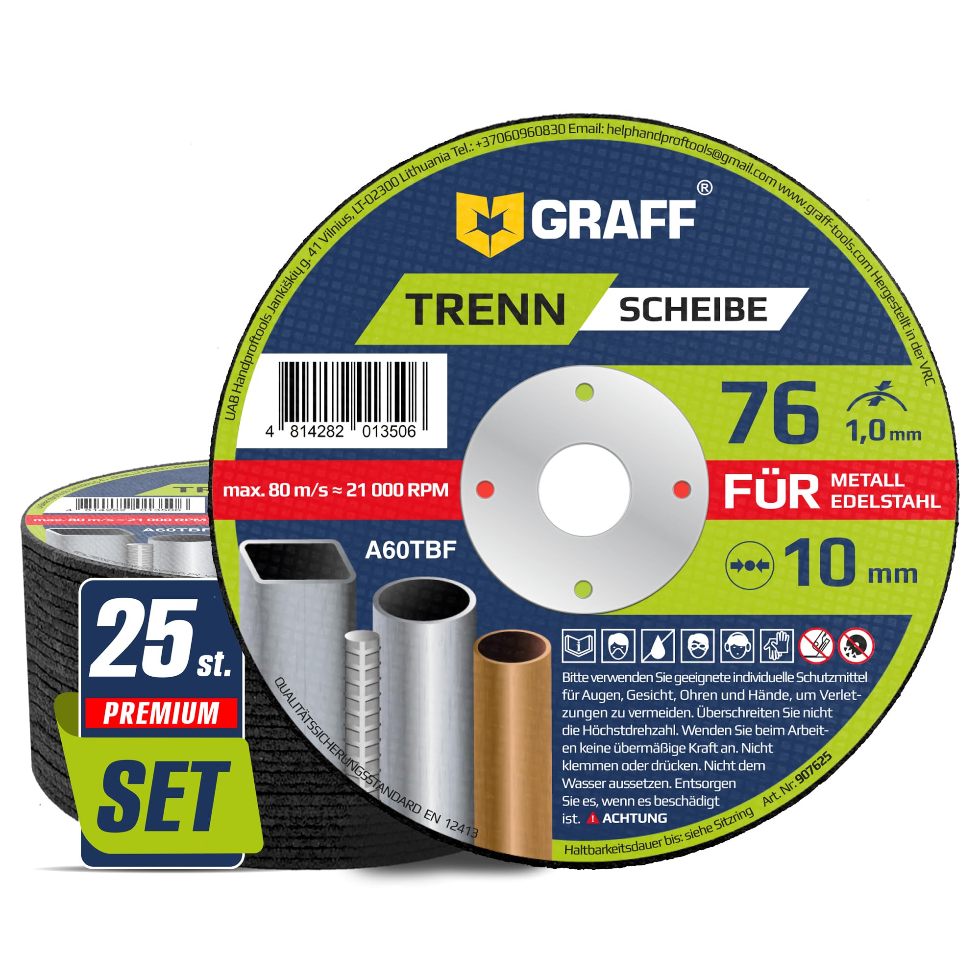 Dischi da Taglio 76 Ferro, Metallo e Acciaio INOX per Smerigliatrice Angolare, 76 X 1mm Disco Flessibile 25 Pezzi – Taglio Rapido e Professionale GRAFF