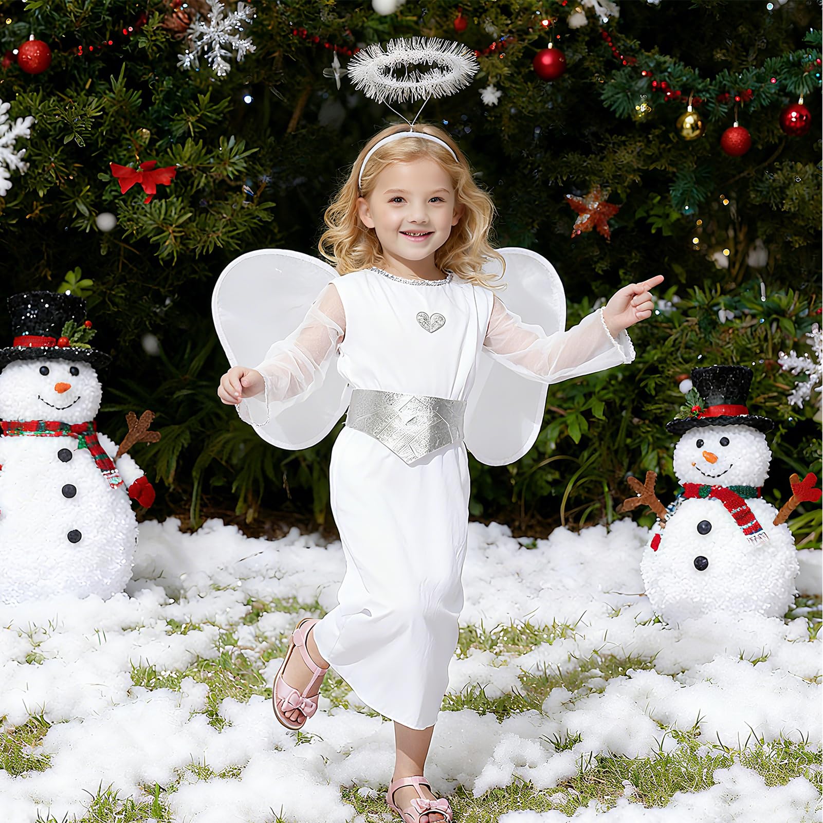 Maryparty Angel Kids Costume Angel Nativity Costume Christmas White Dress for Christmas Nativity World Book Day (M) - Image 3