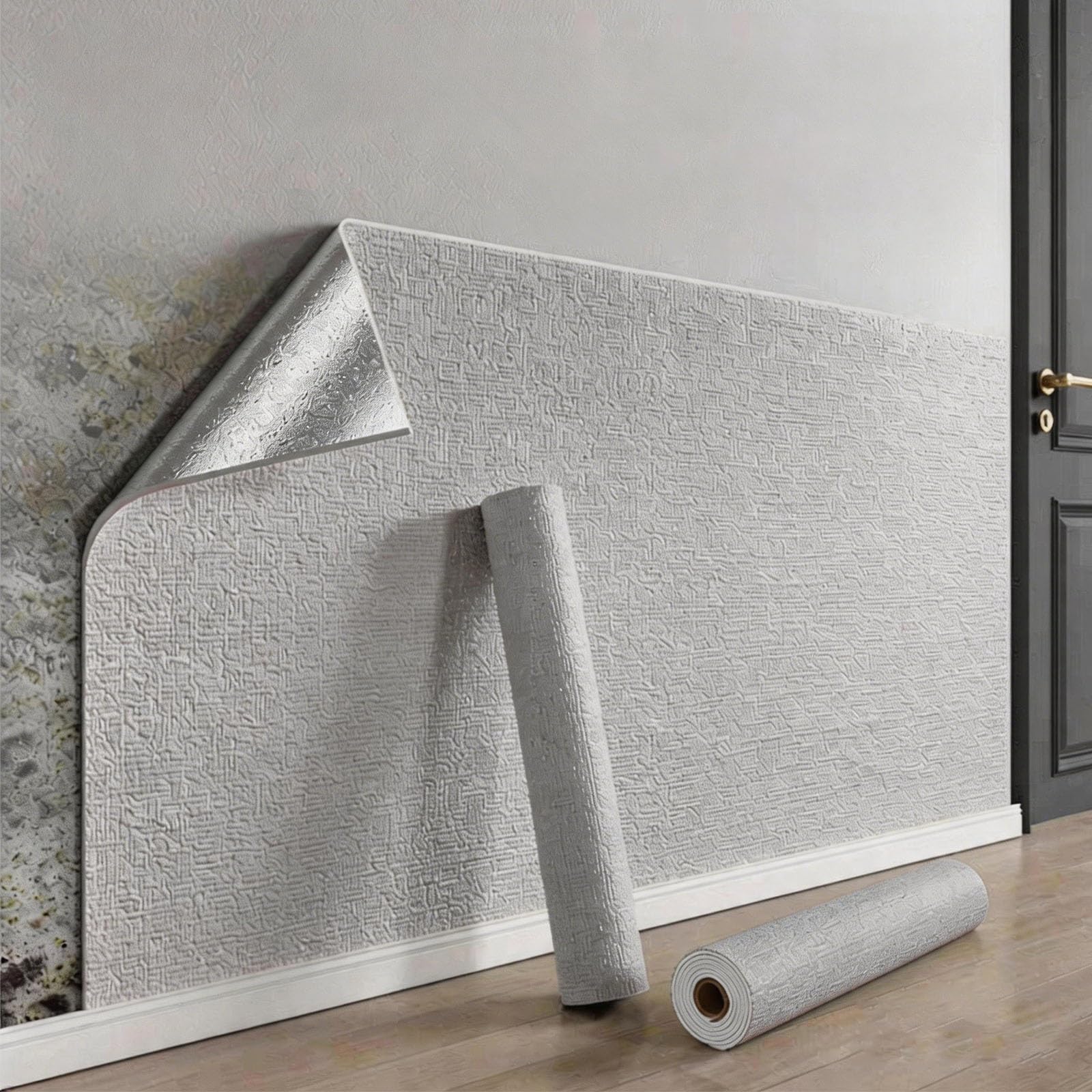 Bvcl Gray Self Adhesive Thermal Wallpaper, 5Mm Thick Textured Peel And Stick, Waterproof Damp Proof, Thermal Insulating Wall Covering For Bad Cold Walls(,50Cmx70m)