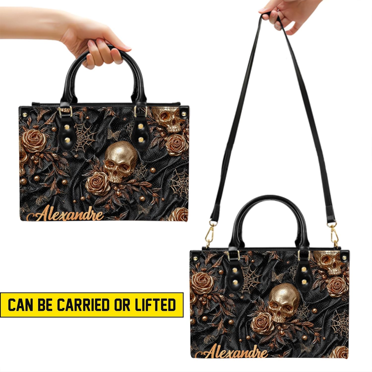 Personalized Halloween Leather Handbag – Custom Witch 3D Printing Effect Purses For Women – Spooky Gothic Shoulder Bag
