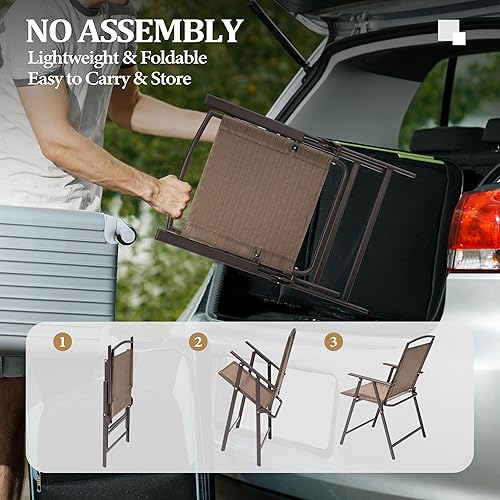 Miniatura 4 de Crestlive Products Juego de 2 sillas de comedor para patio, sillas plegables para exteriores, reclinables portátiles con reposabrazos para