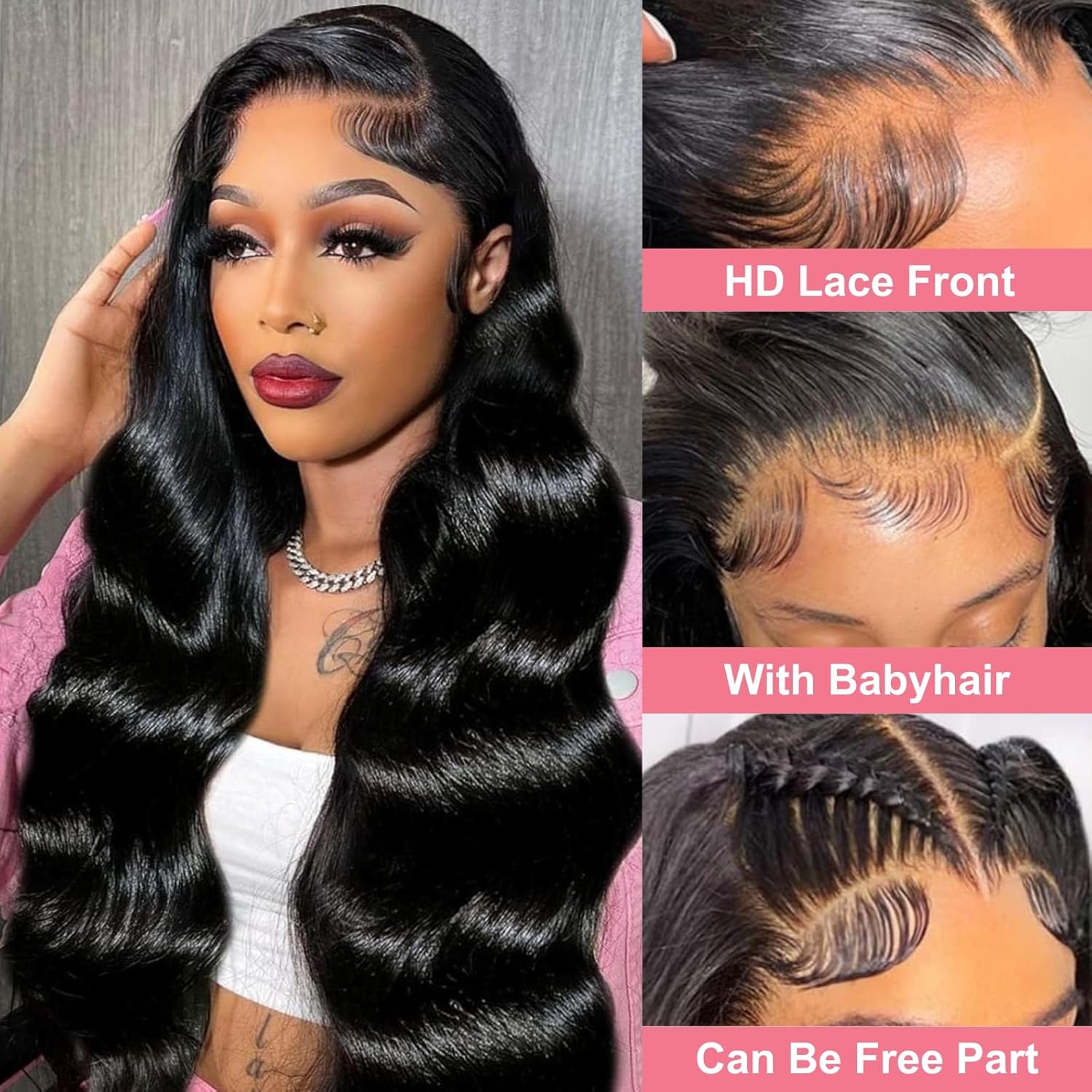 Lace Front Wigs Human Hair for Black Women, Soft Remy 13x4 HD Lace Frontal Wig, 200 Density Body Wave Brazilian Raw Human Hair Wigs, Natural Black 20 Inch