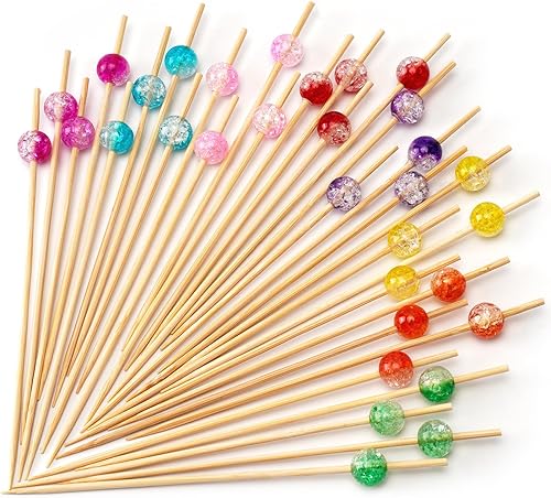 Miniatura 15 de Minisland Palillos de cóctel rosa fucsia perla, palillos de bambú elegantes de 4.7 pulgadas de largo para aperitivos, pinchos decorativos