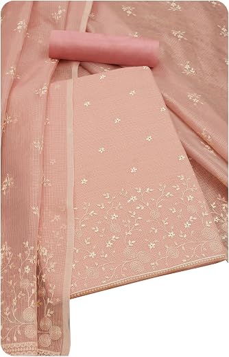 Soch Womens Peach Kota Shimmer Embroidered Unstitch Dress Material With Thread Work