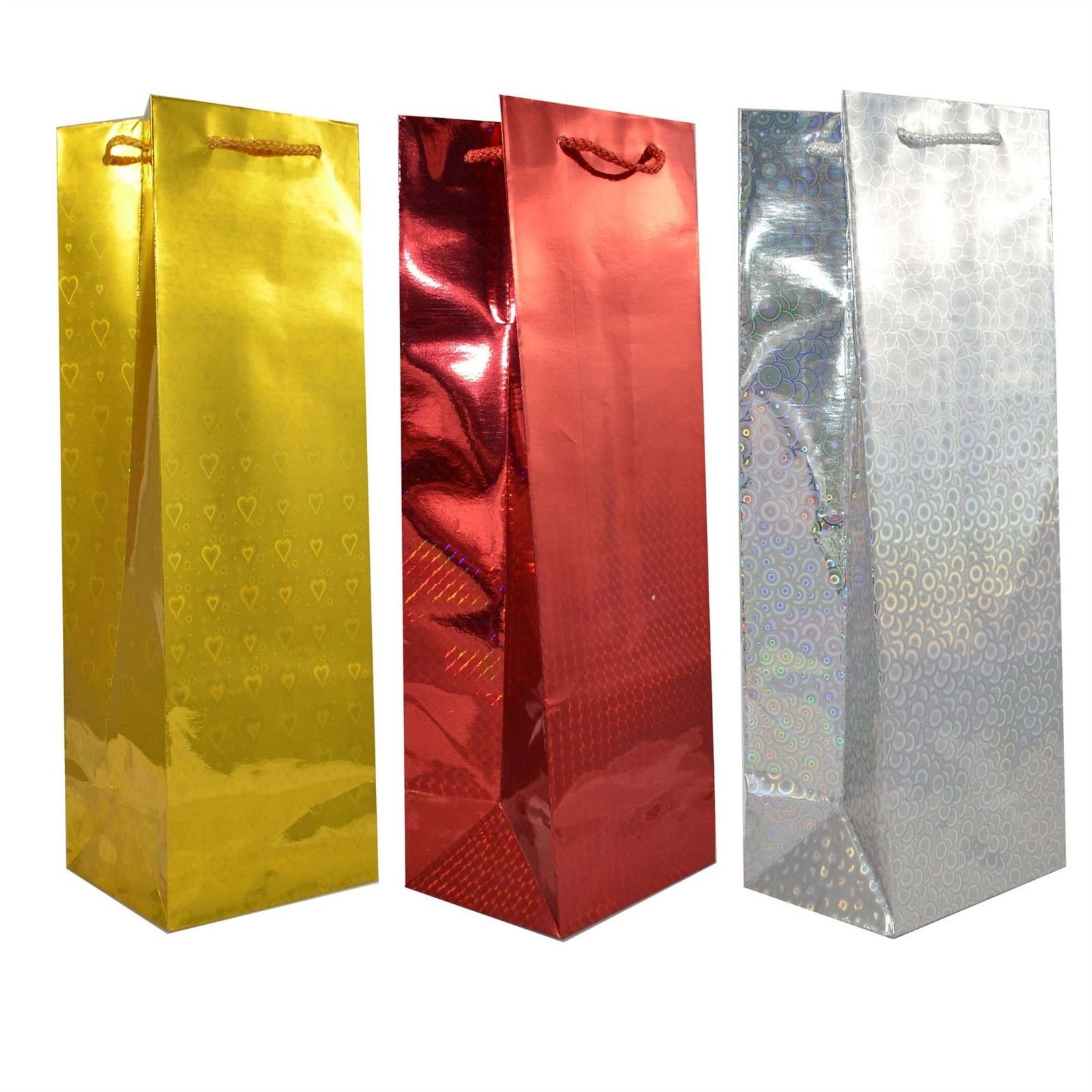 Assorted Christmas Holographic Bottle Gift Bag 36cm - Pack of 3