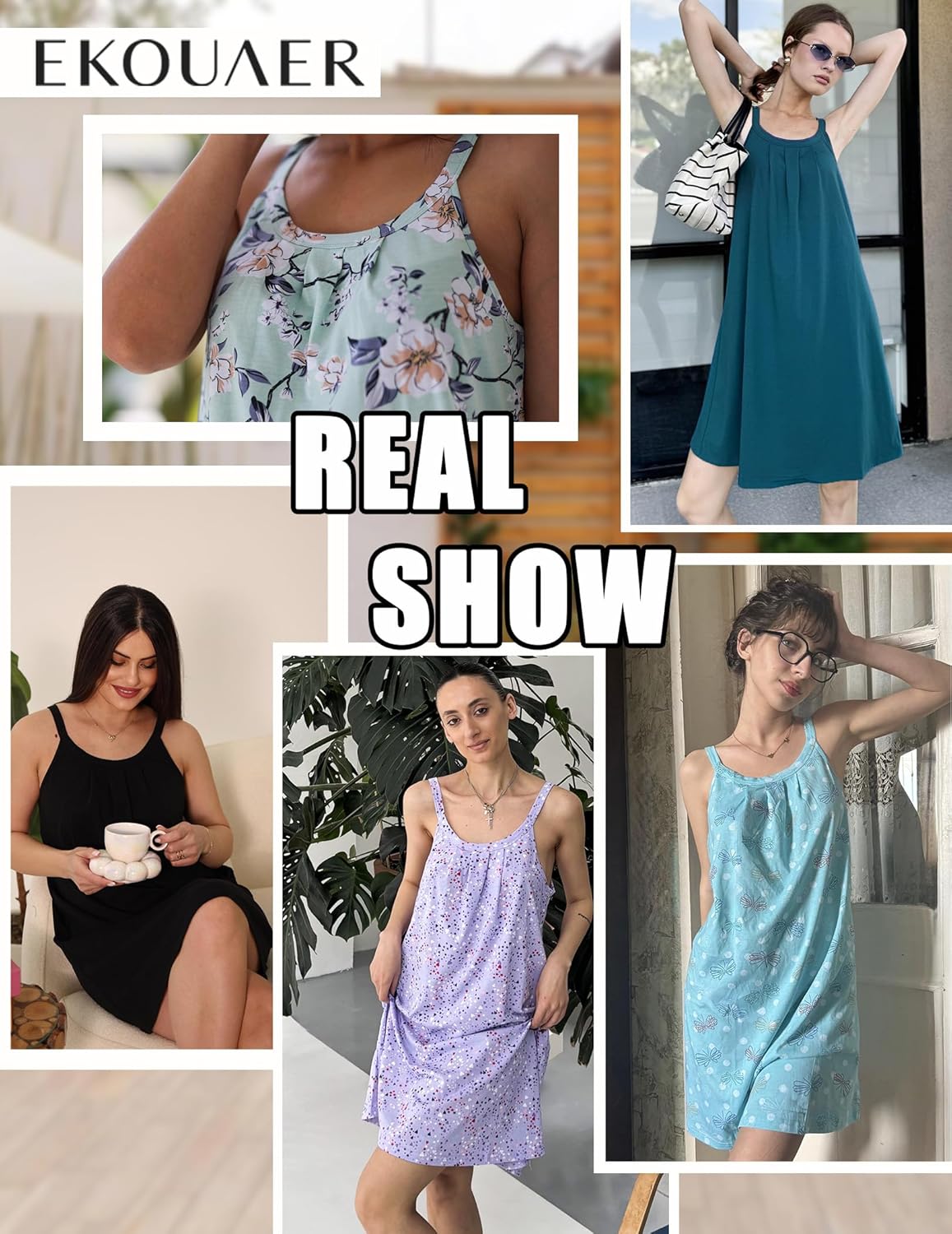 Ekouaer Cotton Nightgowns for Women Sleeveless Night Shirts Tank Sleepwer Pleated Scoopneck Sleepshirt S-3XL - Image 6