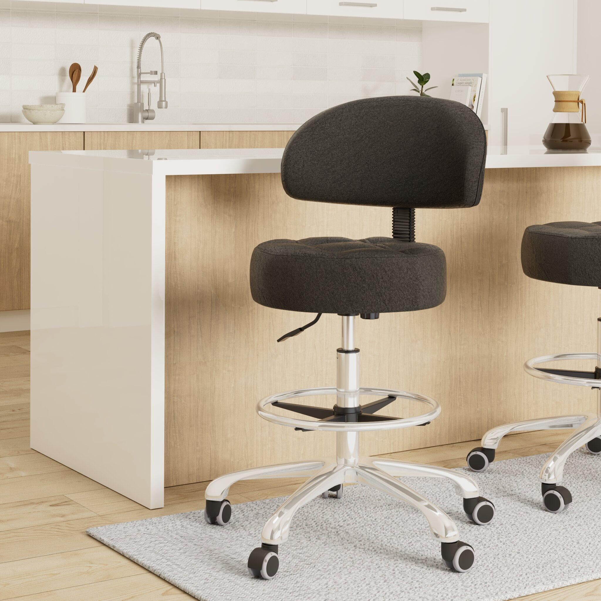 Grace&Grace Tabouret pivotant à Hauteur réglable avec siège Rond Extra Large et Extra épais et Dossier Confortable, Base en métal Robuste pour Salon, Massage, Usine, Boutique