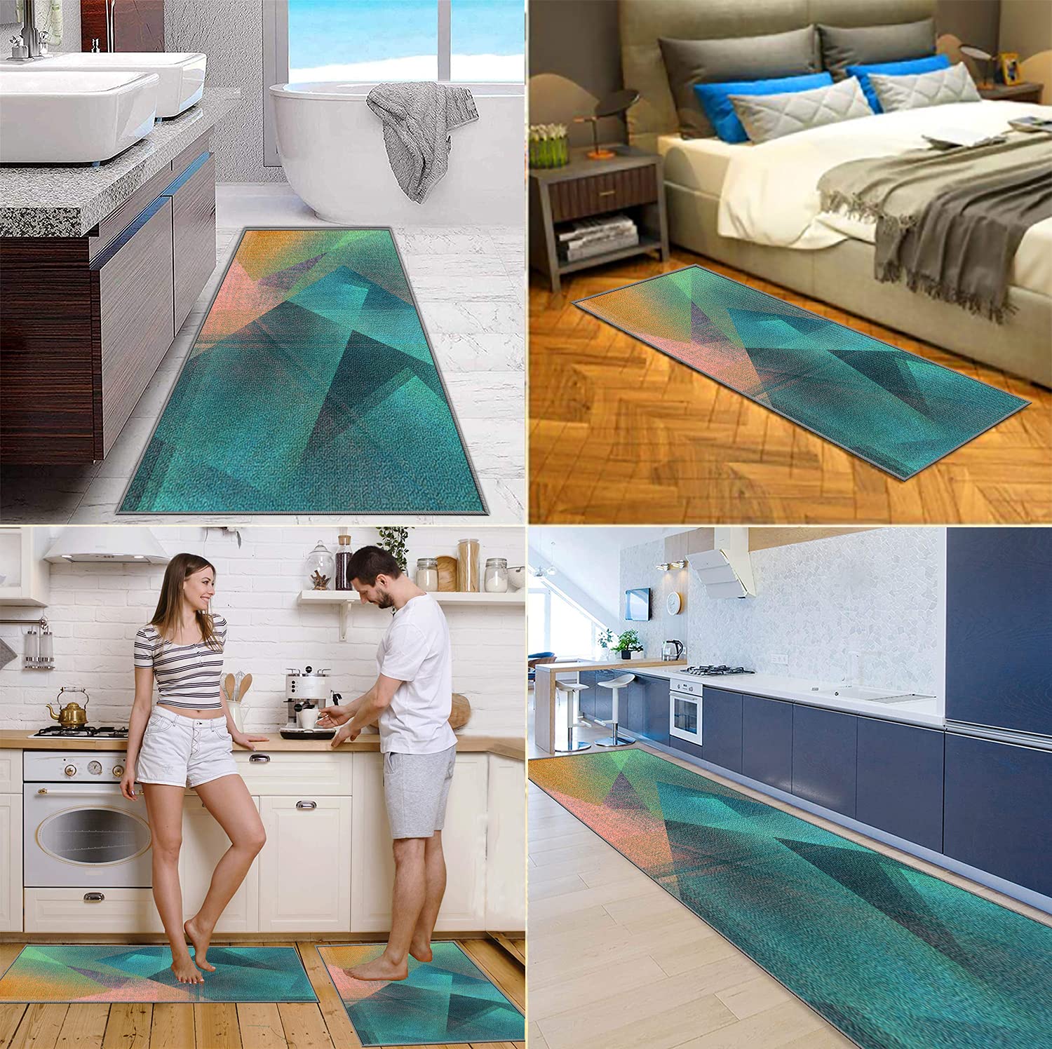 Tapis Moderne 60x180cm, Tapis sur Mesure Motif 3D Antidérapant résistant Lavable pour Chambre, Cuisine, Descente de Lit