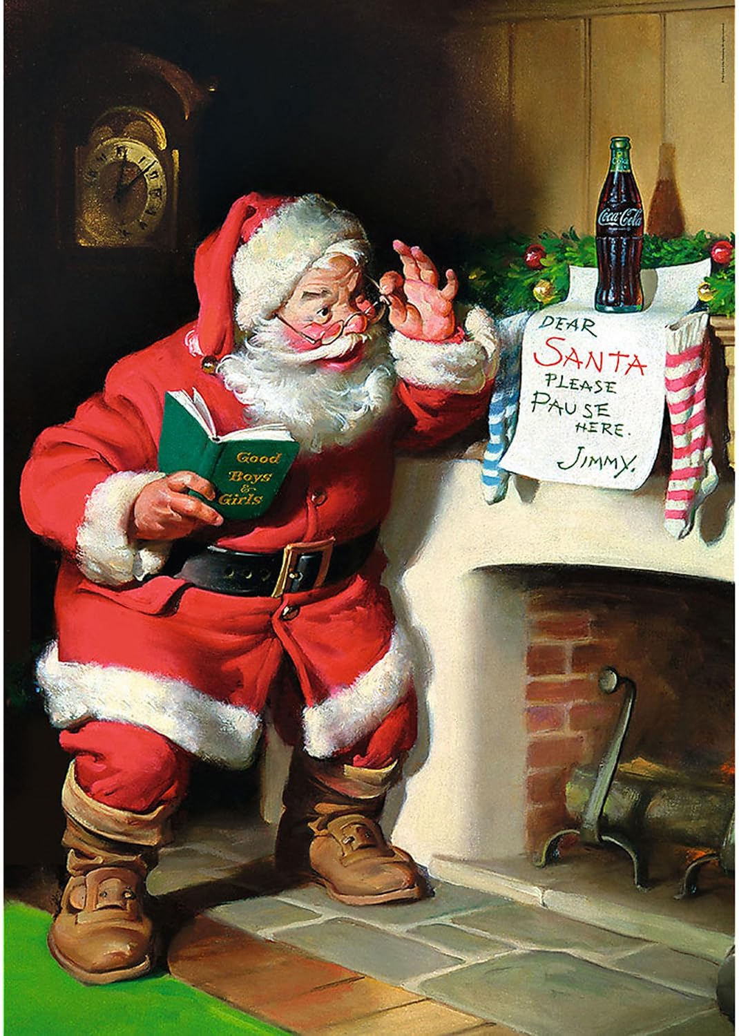 Trefl - Coca-Cola, Santa Claus by The Fireplace - 1000 Piece Puzzle - Christmas Jigsaw Puzzle, for Adults and Children Ages 14