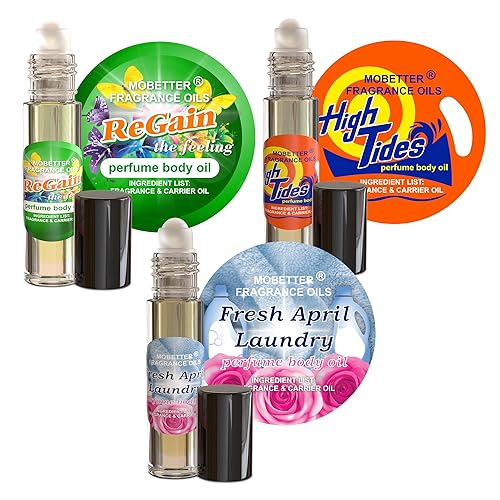 MOBETTER FRAGRANCE OILS Set de Perfume de Aceite Corporal Laundry Day, Regain, High Tides, & Fresh April Laundry Body Oil
