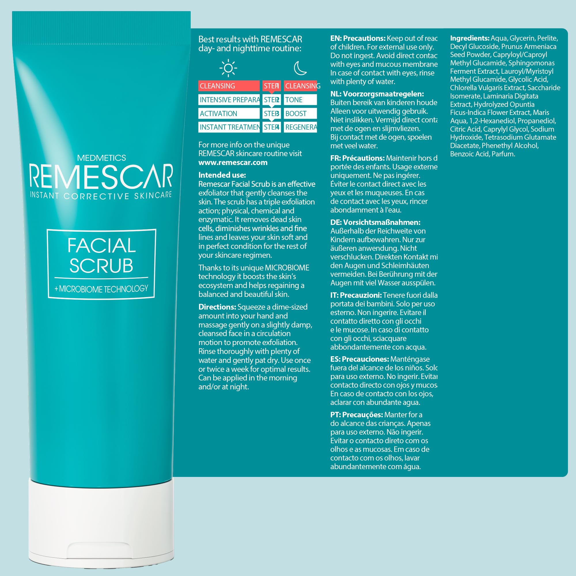 Remescar Scrub Viso Esfoliante – Detergente Viso Purificante ai Micrograni – Elimina Cellule Morte e Impurità – Pelle Liscia e Luminosa – per Tutti i Tipi di Pelle