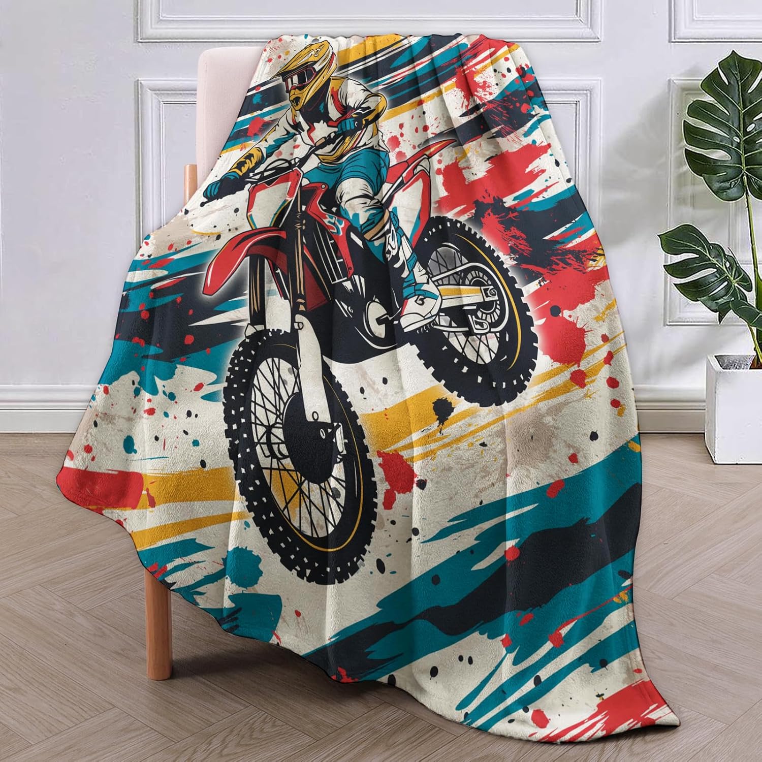 Dirt Bike Throw Blanket Gifts for Adults Men Kids Soft Warm Lightweight Cozy Motocross Sports Theme Throw Blankets for Bed Living Room Sofa Travel Home Decor 50"x60"
