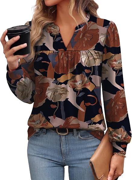 Fall & Early-Winter Ruffle V Neck Long Sleeve Blouses WBL9585