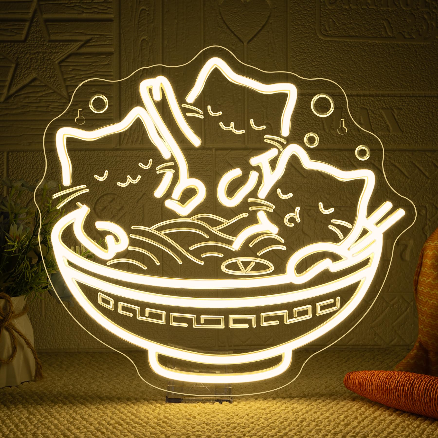 VYXIN Kawaii Neon Light Sign Ramen Bowl Cat Soaking, Dimmable Kitten Neon Sign for Japanese Wall Art, Ramen Noodels Kitten Led Signs for Bedroom, Japanese Restaurant, Cat Lovers, Gift, Anime & Manga