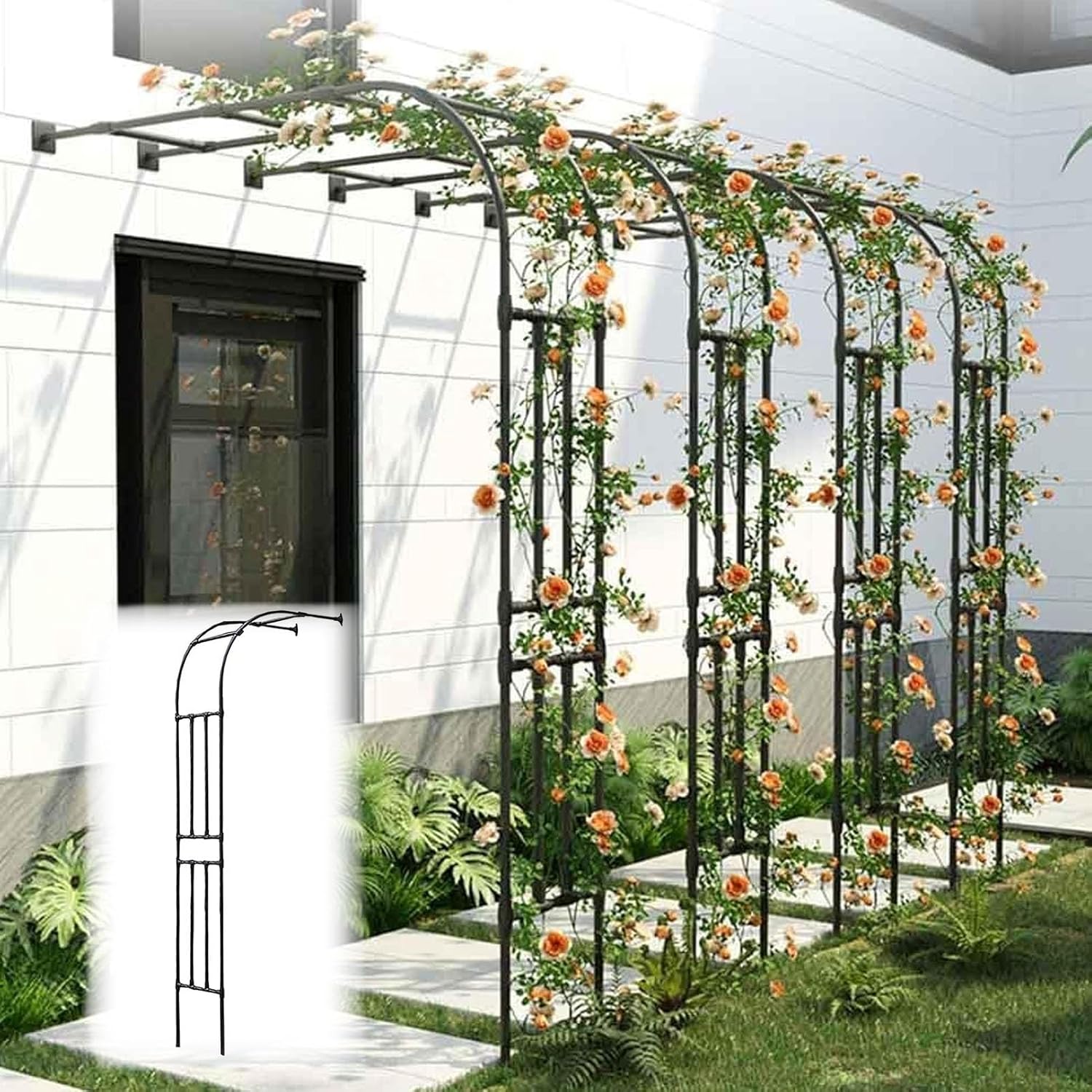 Black Metal Half Side Garden Arch, Wall Mounted Rose Arch Trellis, Wedding Archway Decoration Heavy Duty Steel Pergola Trellis for Outdoor Climbing Plants(Size:60x240x40CM/2.0x7.9x1.3ft)