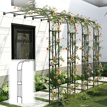 Black Metal Half Side Garden Arch, Wall Mounted Rose Arch Trellis, Wedding Archway Decoration Heavy Duty Steel Pergola Trellis for Outdoor Climbing PlantsSize90x240x40CM/3.0x7.9x1.3ft