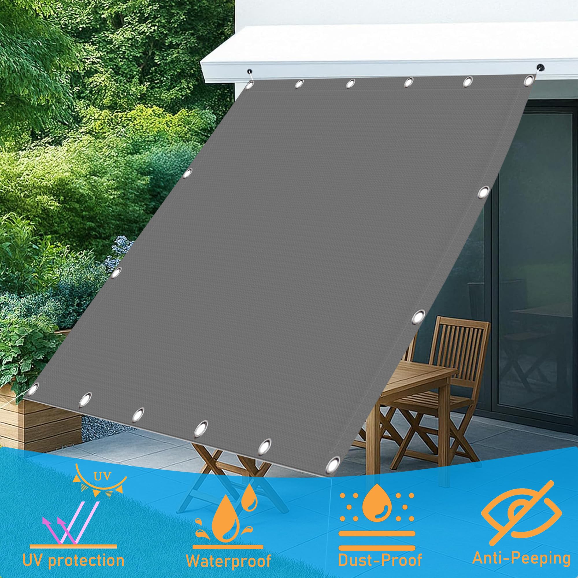 Recue210 x 305 cm Tamaño personalizado UV Protect Canopy con cuerdas fijas para balcón luz exterior e soluts