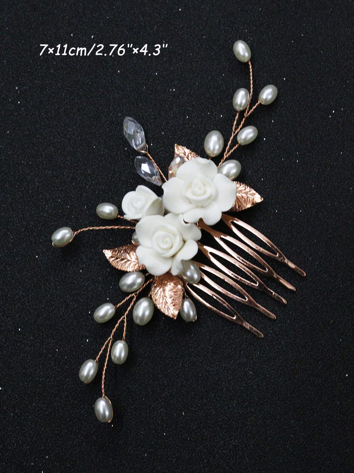 Amazon.com : Brihasory Bride Wedding Hair Comb White Flower  display picture 3