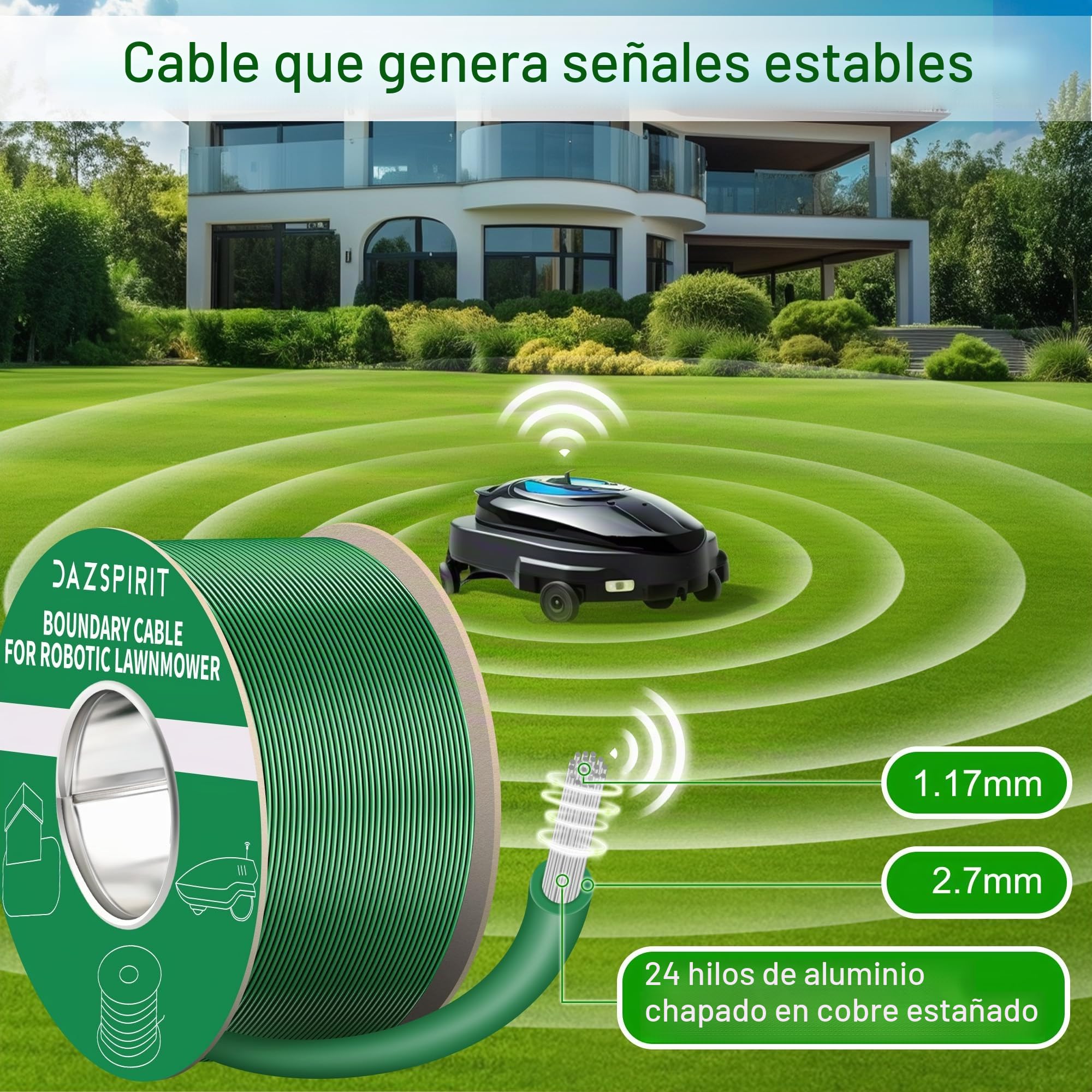 DazSpirit 100m Cable Delimitador para Robot Cortacesped + 50 Clavijas, 10 Conectores Cable, 10 Terminales Conexión, Kit de Accesorios Compatible con Gardena Bosch Husqvarna Worx Honda Robomow USW
