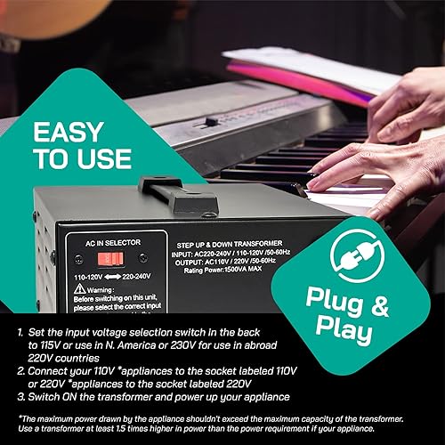 Miniatura 8 de LiteFuze Transformador de voltaje de 1500 vatios elevador hacia arribaabajo - Convertidor de potencia de 110 V a 220 V220 V a 110 V - Cable