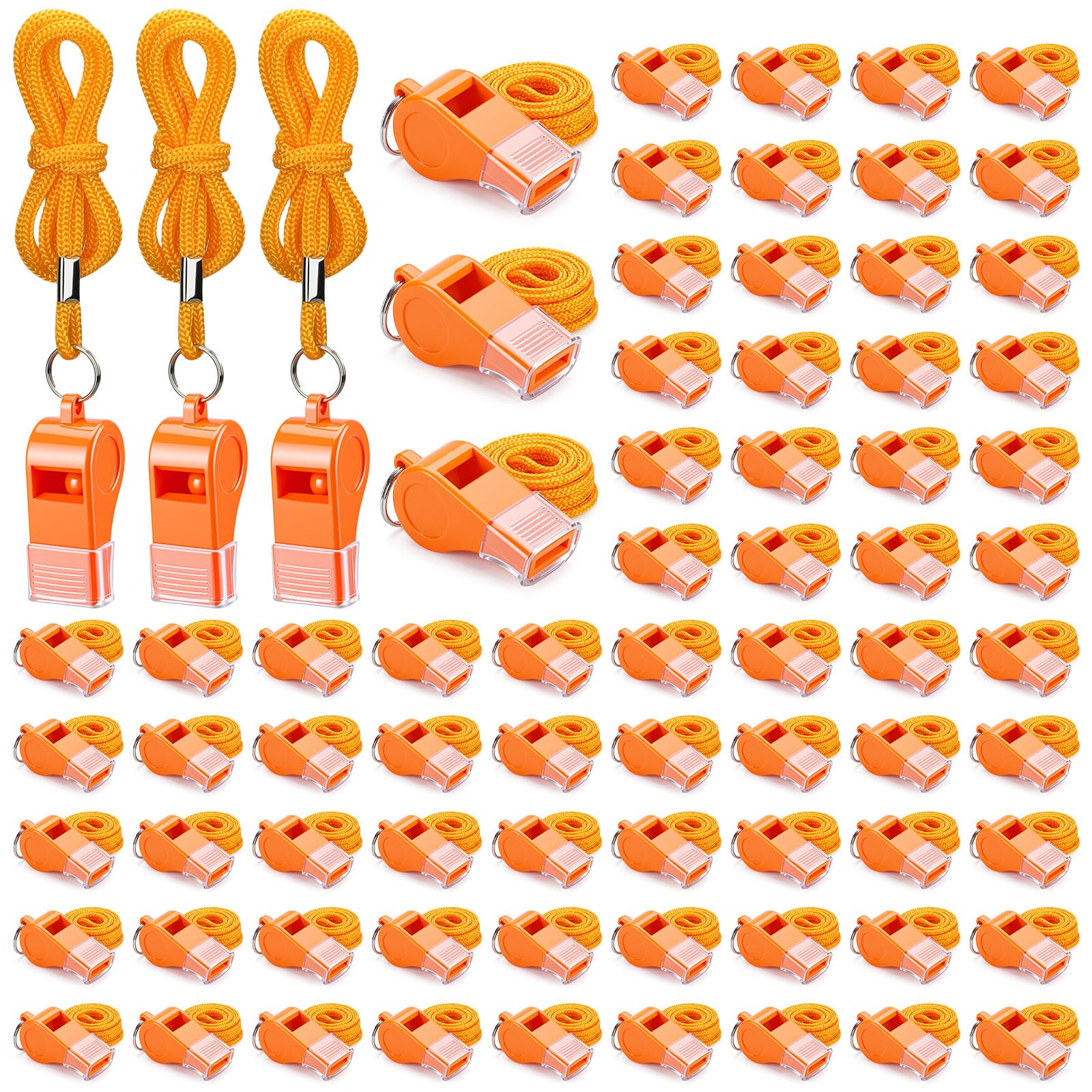 Honoson Lot de 72 sifflets pour adultes avec lanière et embout buccal en plastique - Sifflet de sécurité d'urgence pour sauveteur, entraîneurs, arbitres, randonnée, camping en plein air