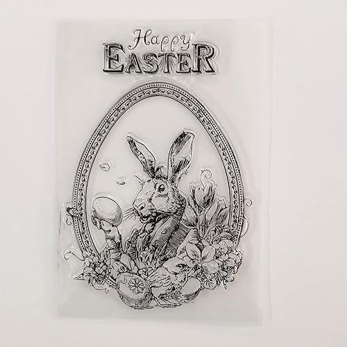 Miniatura 1 de NZJ Sellos transparentes de plástico para decoración de tarjetas y álbumes de recortes (conejo de Pascua feliz)