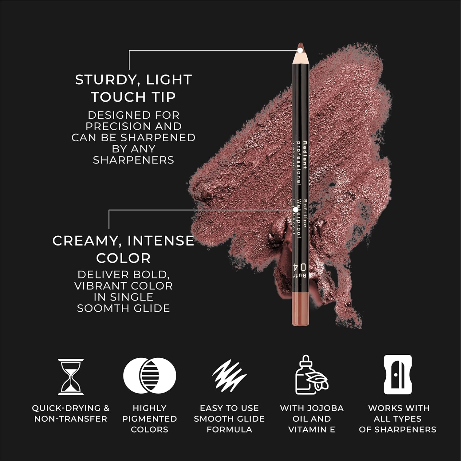 Radiant Professional Waterproof Lip Liner Pencil - Long Lasting Lip Liner for Defined Lips - Soft & Creamy Lipliner with Vitamin E - 1.20 g, (10 CHERRY) - Image 3