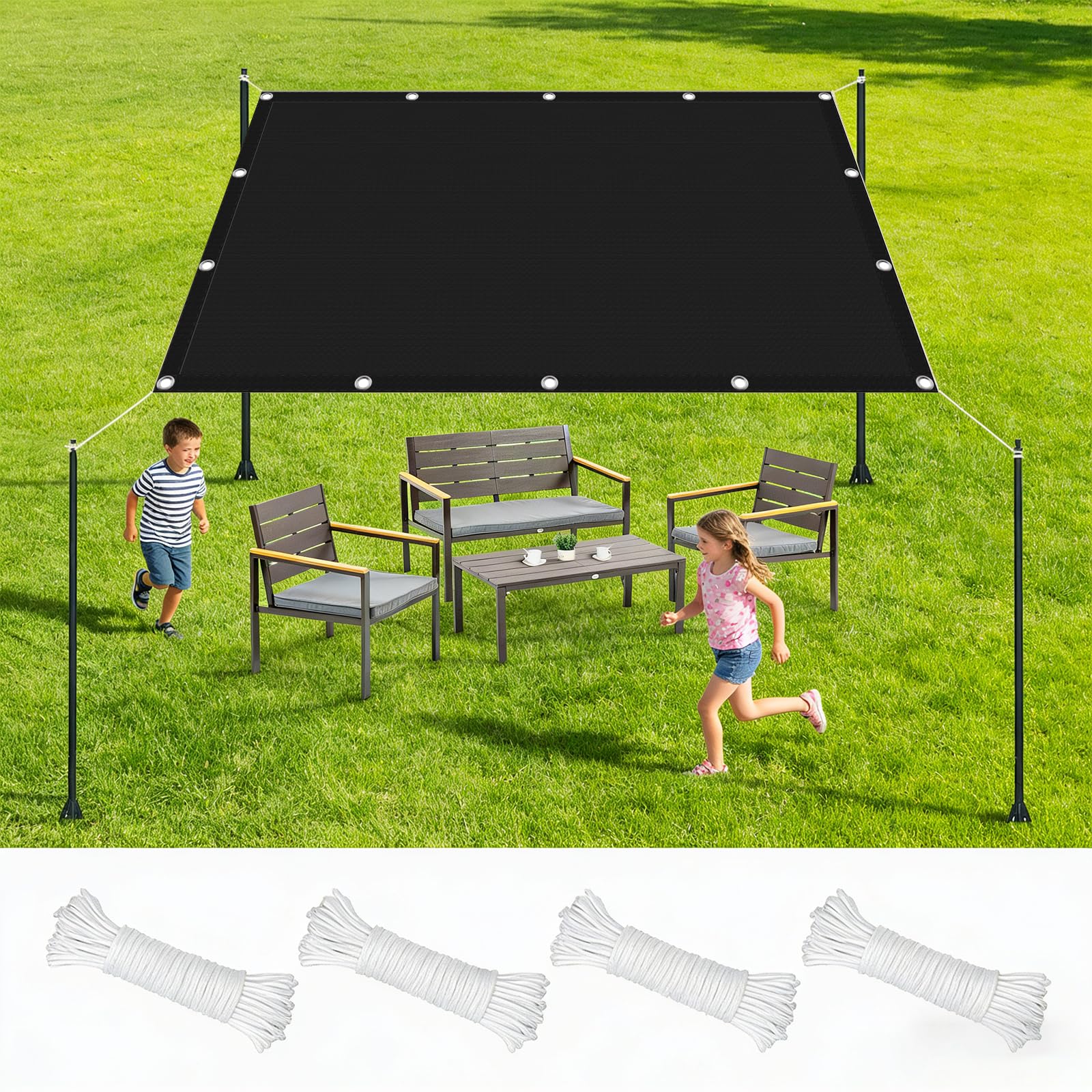 Voile d'ombrage contre la chaleur toile imperméable noire pour terrasse