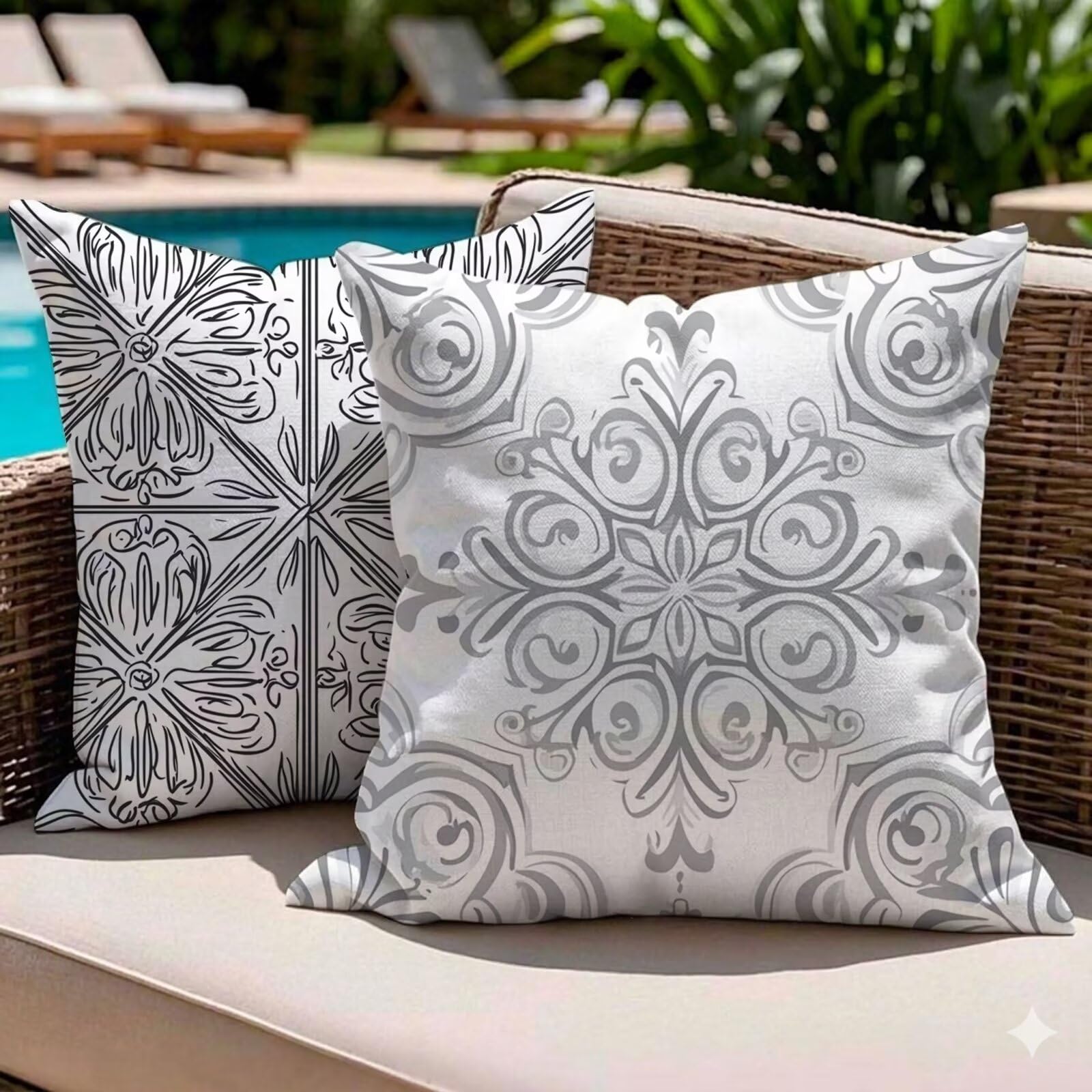 Housses de coussin extérieur imperméable 45x45 gris lin imprimé décoration coussin canapé