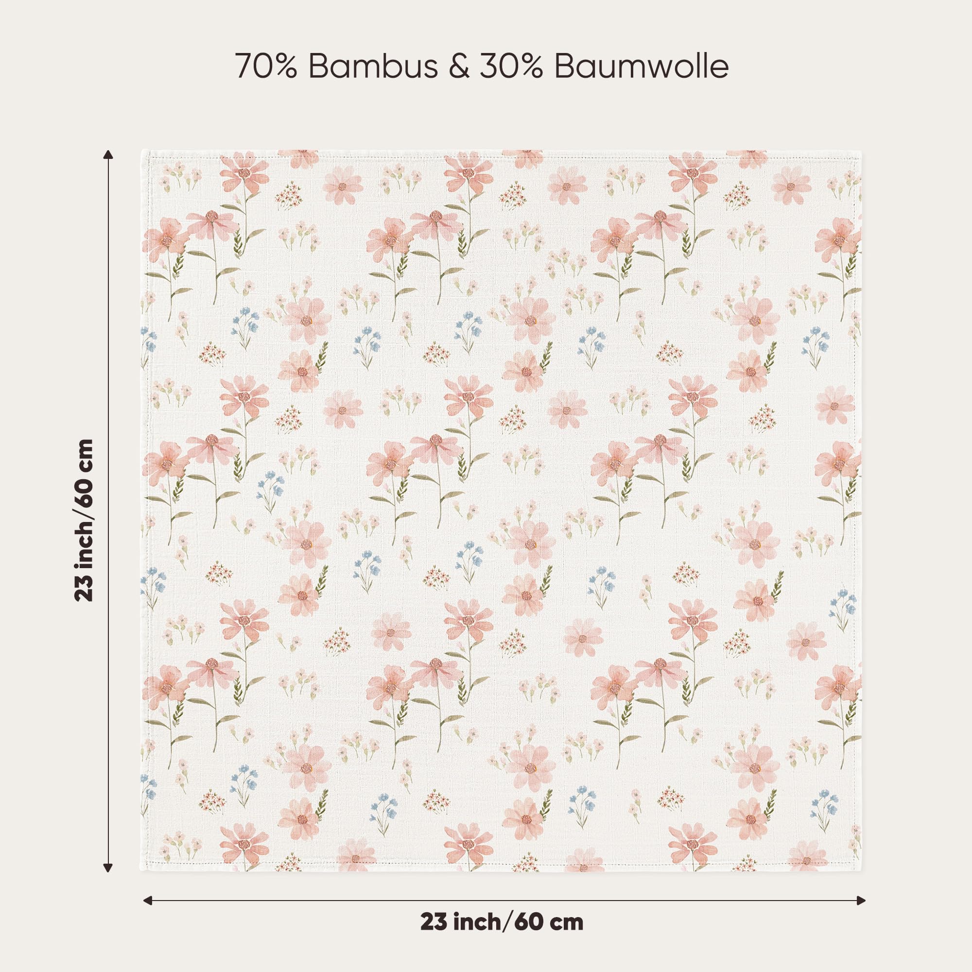 bearmoss Set di 5 panni per neonati, 60 x 60 cm, in bambù e cotone, morbido assorbente traspirante per pulire e coprire i neonati per neonati e pelli sensibili unisex per neonati (rosa)