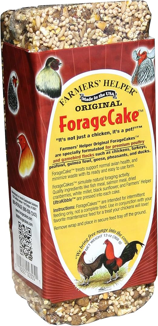 Farmers' Helper Original Forage Cake For Chickens, Turkeys, Peafowl, Guinea Fowl, Geese, Pheasants and Ducks, 13 Ounces