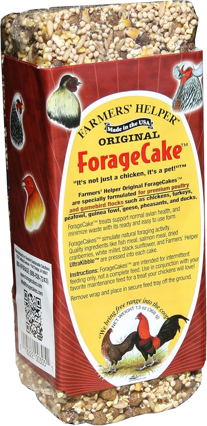 Farmers' Helper Original Forage Cake For Chickens, Turkeys, Peafowl, Guinea Fowl, Geese, Pheasants and Ducks, 13 Ounces