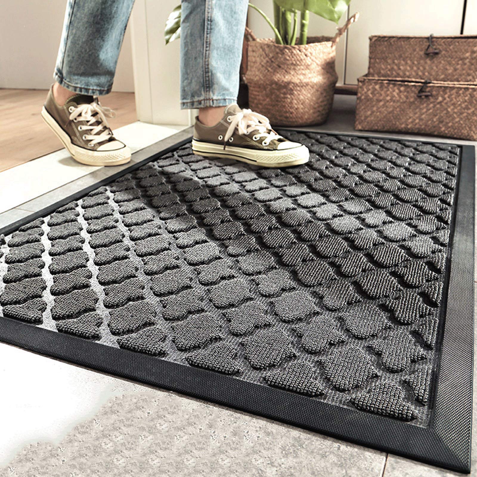 Alfombrilla Antideslizante De Goma Negra 70x40 Cm – Raspa La Suciedad En La Entrada