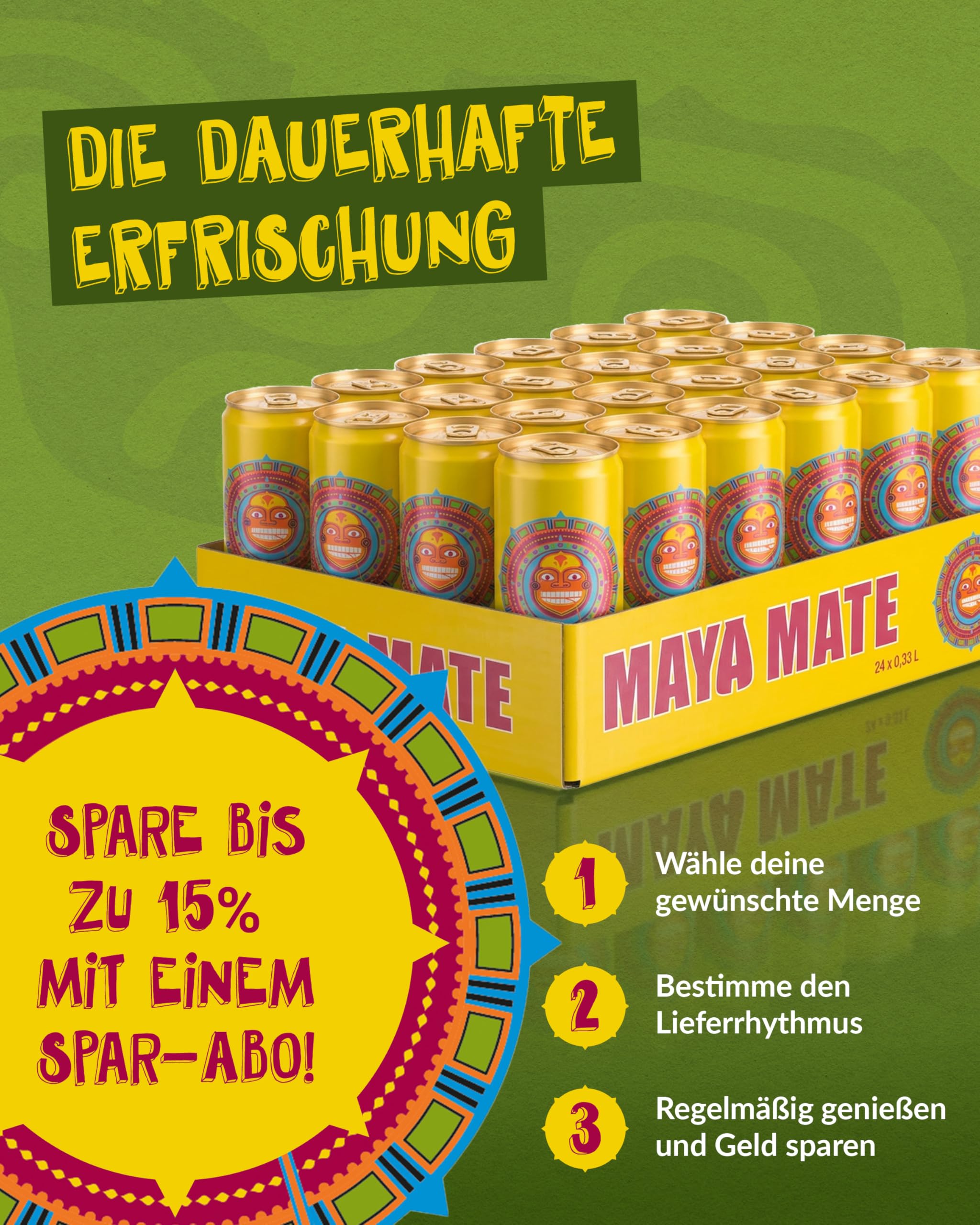 Maya Mate – Mate-Drink natürlicher Energy Drink 24 x 330 ml Dosen – Softdrink mit herb-frischem Mate-Geschmack mit 21,5 mg Koffein pro 100 ml – Belebendes Erfrischungsgetränk im stylischen Design