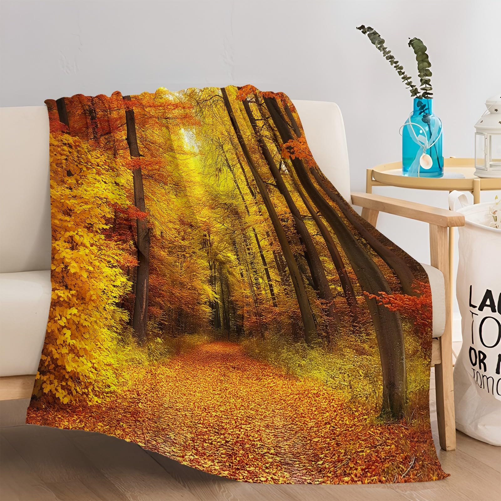 Coperta Plaid Pile Paesaggio forestale autunnale 180x200 cm Plaid Coperta Sherpa Calda e Confortevole, Coperta Super Morbida Fluffy in Pile di Flanella, Coperta di Pecora
