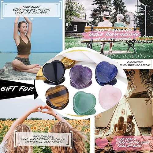 Miniatura 6 de QINJIEJIE 2 piedras de preocupación para la ansiedad, amatista, ojo de tigre, pulgar, corazón, cuarzo, palma, pulido, bolsillo, masaje, gema