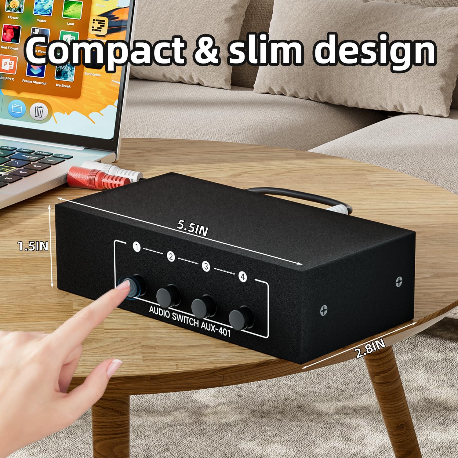 4 canali 3,5 mm Aux + RCA L/R Audio Switcher Box 4 in 1 Out/1 in 4 Out bidirezionale, 4 in 1 Out A/B analogico Audio Switcher Selettore senza bisogno di alimentazione